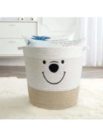Large Cotton Rope Laundry Basket with Handles - Perfect for Blankets, Toys, and Clothes organizer - White and Khaki