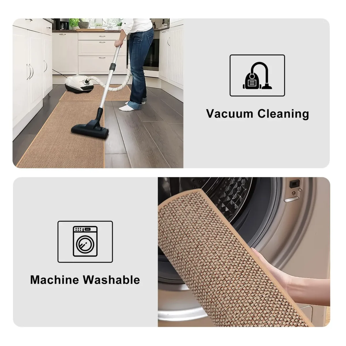 Linen Weave Kitchen Floor Mat Anti-slip Washed Rug Rubber Bottom Natural Twill Flax Entry Door Long Carpet Oil-resistant Durable - Image 5