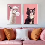 Funny Cute Animal Bubble Party Disco Pink Posters Kitten Llama Koala Prints Canvas Printing Wall Art Picture for Room Home Decor - Image 3