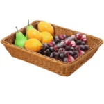 Handwoven Rectangular Rattan Wicker Basket Fruit Tea Snack Bread Picnic Cosmetic Storage Box Kitchen Supplies Household Tools - Image 3