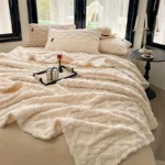 Ultra Soft Taffeta Luxury Throw Blanket Lightweight Multi Purpose for Bed Sofa Travel Napping Cozy Warm Plush Cream White Gift - Image 6