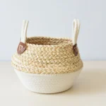 Chic Double-Handled Straw Flower Basket for Stylish Home Decor