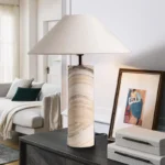 Italian Designer Marble Table Lamp Creative Iron Lampshade Bedside Living Room Decoration Item Luxury Desk Light Stone Base