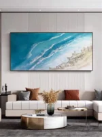 Oversize Coastal Wall Art Ocean Hand Painted Oil Painting On Canvas Blue Abstract Painting Beach Sunset Seascape Home Decoration - Image 4