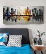 Landscape Oil Painting Colorful Hand Painted Oil Painting Grey Canvas Abstract City Texture Wall Art Modern New York Cityscape - Image 2