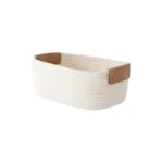Cotton Rope Woven Storage Basket with Leather Handle Desktop Boite De Rangement Foldable Cosmetic Sundries Organizer box - Image 6