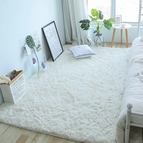 Plush White Furry Rug - Cozy Modern Carpet for Kids' Rooms