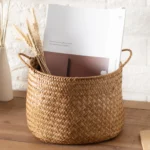 Storage Baskets Woven Sundries Small Japanese Flower Wicker Cute Organizers Brown with Handles Shopping - Image 4
