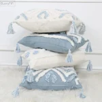 Embroidery Tassels Pillow Cover Geometric Blue White Home Decor Cushion Cover PillowCase Pillow Sham 30x50cm/45x45cm - Image 5