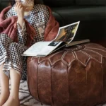 58cm Moroccan PU Leather Pouf Meditation Cushion Home Decor Embroidery Craft Hassock Ottoman Footstool Tatami Unstuffed Cushion - Image 3