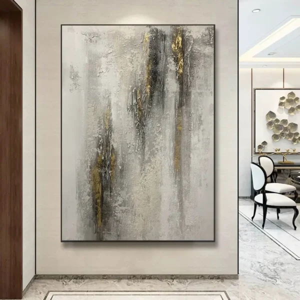 Wabi-Sabi Hand Painted Canvas Painting Abstract Painting Neutral Wall Decor Grey Minimalist Wall Art Gold Handmade Painting ﻿