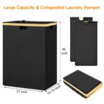 165L Large Laundry Hamper Basket with Bamboo Handle, 2 Compartments, Oxford Fabric, Grey - For Laundry Room, Dorm, Home - Image 4