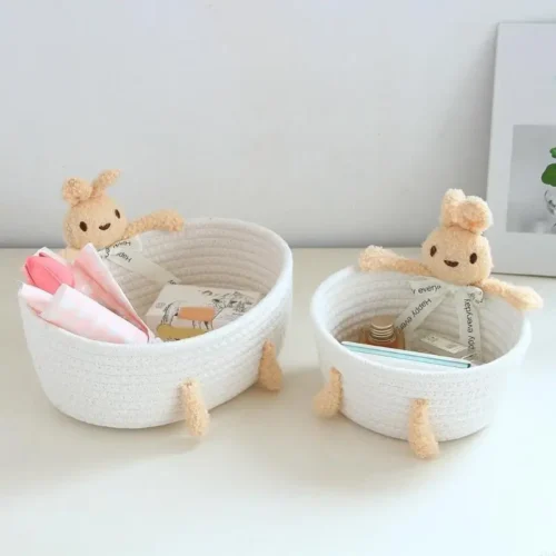 23GA Effective Cotton Rope Storage Container Multipurpose Rabbit Handwoven Organizers for Bedroom or Living Room Essential