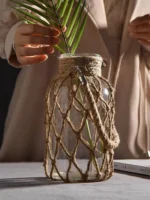 Hand Woven Hemp Rope Glass Vase Dry Flower Decor Art Glass Vase Nordic Living Room Table Decoration Bedroom Boho Home Decoration - Image 2