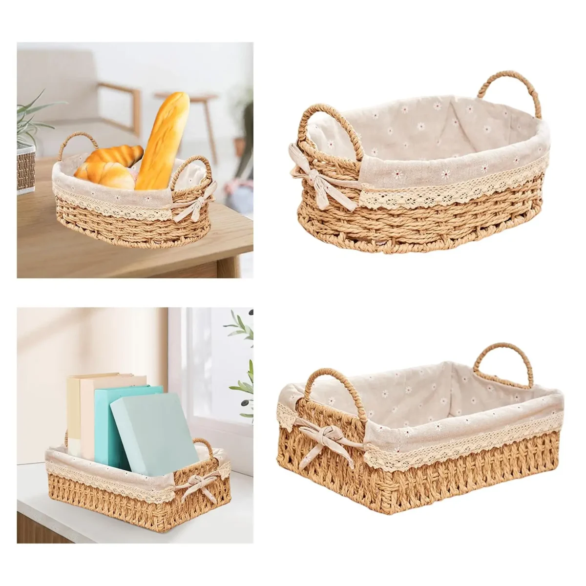 Woven Storage Baskets Kitchen Organizer Handwoven with Handles Cosmetic Box for Breakfast Fruit Bedroom Bathroom Home Decorative - Image 6