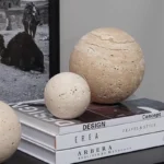 Wabi-Sabi Travertine Marble Sphere, Hand-Polished Natural Stone Ball Decor for Living Room, Entryway, office, Hotel Organic - Image 4
