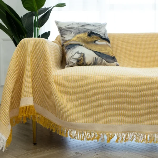Chic Non-Slip Woven Cotton Sofa Cover Blanket for Living Room