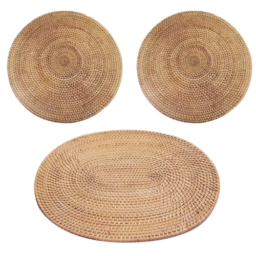 Rattan Placemat Natural Handmade Heat Resistant Thick Hot Pads Mats Rattan Trivets Kitchen Table Decoration Accessories
