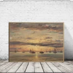 Vintage Rustic Coastal Beach Ocean Landscape Pirate Ship Neutral Painting Canvas Poster Wall Art Pictures Home Bedroom Decor - Image 3