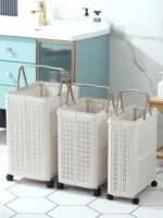 Nordic Sle Foldable Plastic Laundry Basket with Wheels Batoom Dir Clothes Hamper Storage Basket Home Use Clothes Organizer - Image 5
