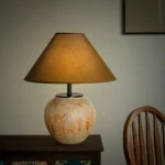 Handmade Ceramic Table Lamp with Linen Shade - Wabi-Sabi Style Organic Texture, Bedroom Living Room Decor - Image 3