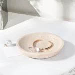 D15x2.5cm Natural Travertine Ring Dish Jewelry Tray Marble Trinket Dish Small Bowl Vintage