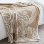 Soft Khaki Knitted Blanket Gray Bedspread Modern Geometric Decorative For Sofa Throw Warm Living Room Bedding Home Decorations