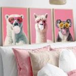 Funny Cute Animal Bubble Party Disco Pink Posters Kitten Llama Koala Prints Canvas Printing Wall Art Picture for Room Home Decor - Image 2