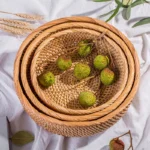 HEMU-Round Rattan Woven Basket, Wicker Fruit Basket, Bread Food, Kitchen Home Decor Organizer - Image 2