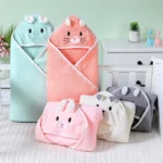 Baby Bath Towel Soft Warm Sleeping Swaddle Wrap for Girl Boy Coral Fleece Newborn Blanket Toddler Hooded Baby Stuff Bathrobe - Image 2