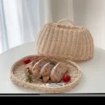 Handwoven Rattan Bread Basket Food Fruit Vegetables Serving Baskets with Dust Proof Cover Pantry Organizer for Kitchen - Image 6