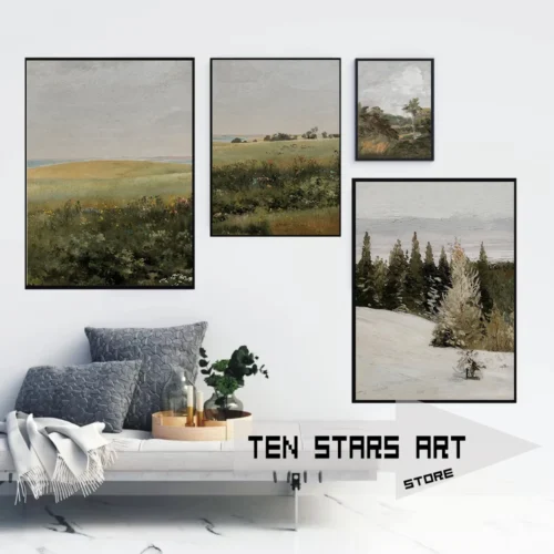 Moody Vintage Countryside Natural Landscape Antique Painting Wall Decor Vintage Aesthetic Prints Canvas Painting Home Room Decor