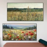 Wildflower Field Landscape Oil Canvas Painting Print, Vintage Landscape Boho Art Poster Print Country Field Wall Art Home Decor