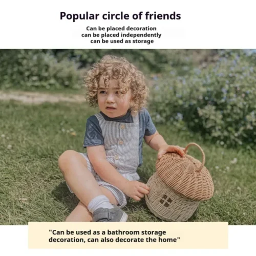 Castle Mushroom Rattan Handmade Basket Vacation Picnic Baskets Photo Props Beach Straw Bags Kids Acorns Handbag Woven Tote Bags