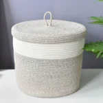 Cotton Foldable Laundry Basket with Lid for Clothes Toys Woven Collapsible Hamper Home Storage Organizer for Living Room Bedroom - Image 6