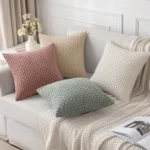 Green Pillow Covers Spring Decorations Boho Striped Corduroy Throw Pillow Cases Soft Plush Farmhouse Couch Cushion Case 45x45CM
