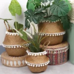 Handmade Seagrass Storage Basket Foldable Laundry Straw Wicker Rattan Seagrass Belly Garden Flower Pot home decor Planter Basket