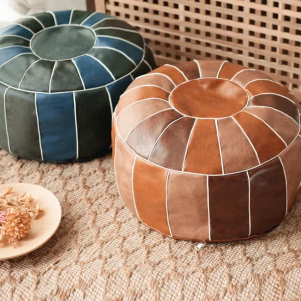 Moroccan Style PU Leather Pouf Embroider Craft No Fillings Ottoman Covers Footstool Artificial Leather Unstuffed Cushion Covers