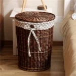 Vintage Style Rattan Woven Dirty Clothes Basket Willow Woven Laundry Baskets Clothes Toy Storage Basket with Lid Home Storage - Image 2