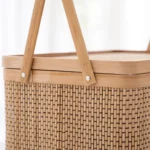 1Pc Woven Bamboo Basket Durable Storage Container Kitchen Garden Harvest Picnic Fruits Vegetable Egg Holder Shopping Bag With - Image 2
