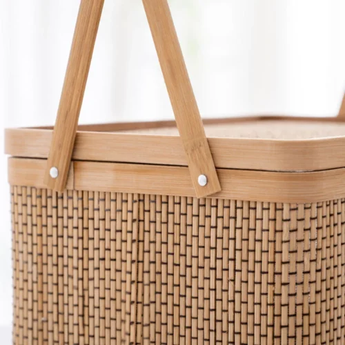 1Pc Woven Bamboo Basket Durable Storage Container Kitchen Garden Harvest Picnic Fruits Vegetable Egg Holder Shopping Bag With