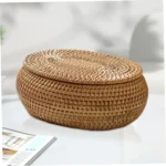 SEWS-Rattan Box Storage Baskets With Lid, Rattan Basket, Handwoven Round Woven Basket, Desktop Decorative Box For Home,Office - Image 4