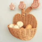 Faux Rattan Rattan Storage Basket Apple Shape Hollow Out Wall Hanging Basket Ginger Garlic Storage No Punching Fruit Storage Bin