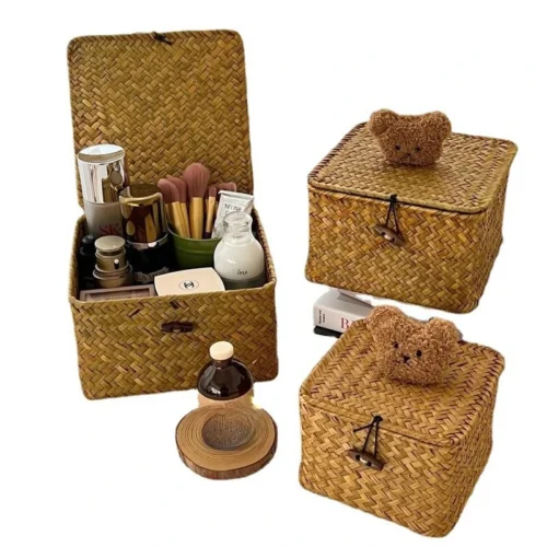 Chic Woven Willow Storage Basket with Dustproof Lid