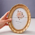 Chic 7-Inch Gold Floral Resin Oval Frame for Timeless Memories - Image 2