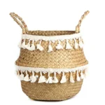 Boho Decor Wicker Baskets Storage Hand Woven Rattan Basket Foldable Pot with Handle Plant Cestos Mimbre Panier Rangement Osier - Image 2