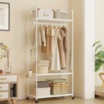 Clothing Storage Rack with Wheels, Hooks & Shelves - Space-Saving Organizer, Durable Freestanding Clothes Organizer for Bedroom - Image 6
