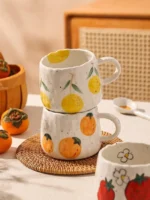 1 hand-painted ceramic coffee cup with fruit pattern, perfect for home, office, event gifts, holiday gifts, birthday gifts - Image 4
