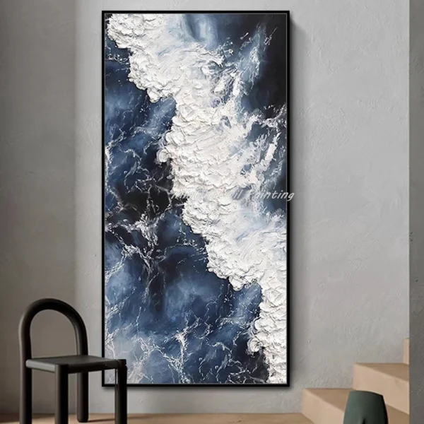 Mintura,Abstract Knife 3D Wave Pictures Hotel Decor Wall Art Hand Painted Seascape Oil Painting on Canvas Handmade Sea Paintings