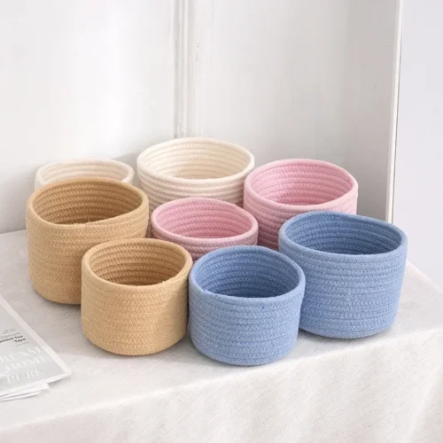 Handmade Woven Cotton Rope Woven Storage Box Basket Desktop Organizer Sundries Toys Comestics Keys Snacks Sundries Organizer